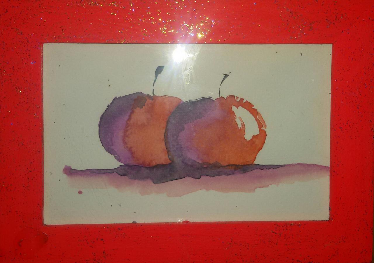cadeau :pommes a l'aquarelle encadrees